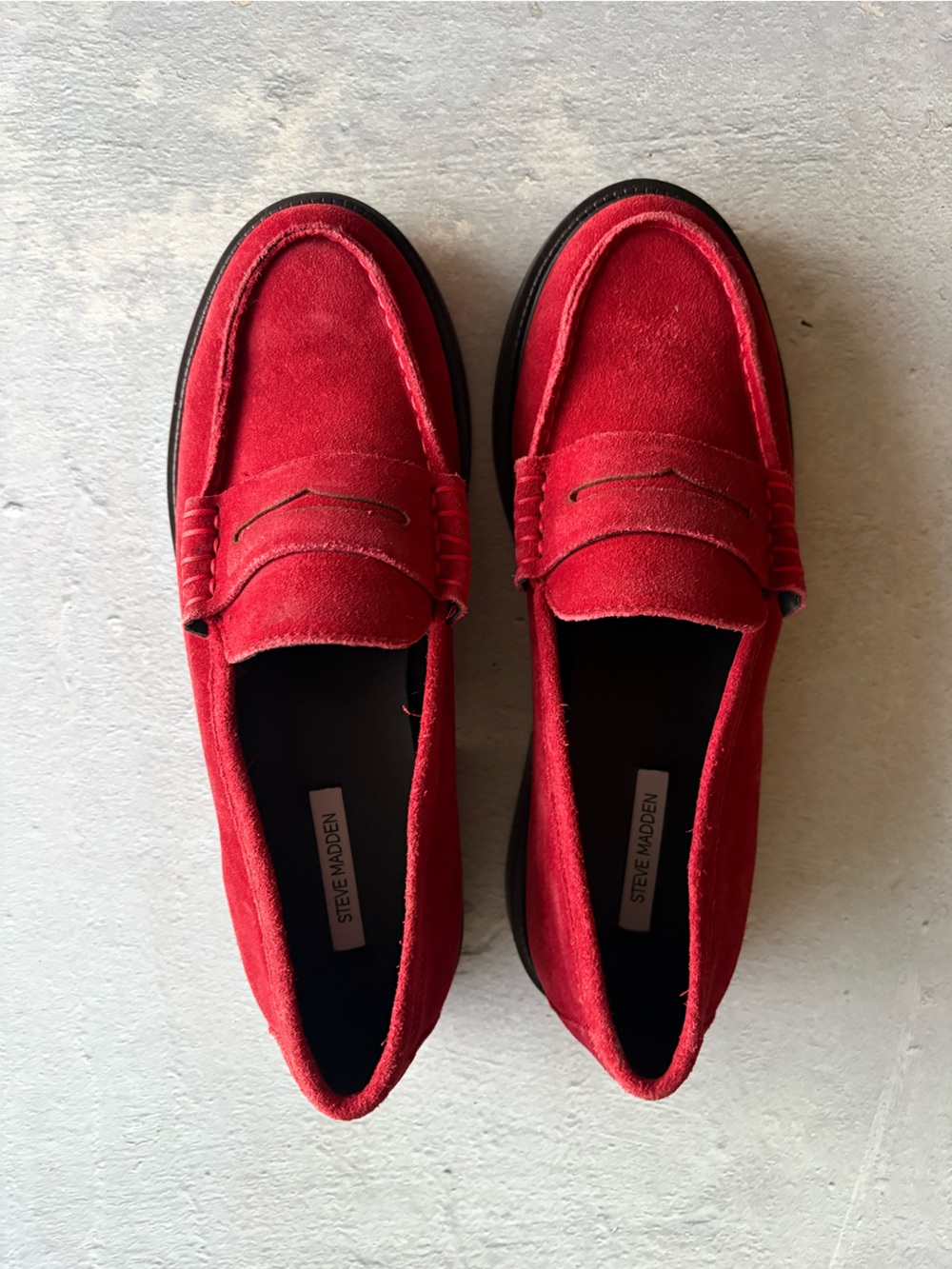 Steve Madden Red Suede Penny Loafers, Size 8.5